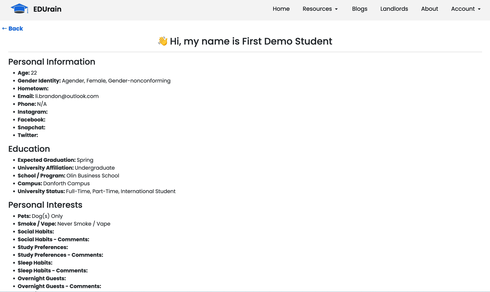Roommate Profile
